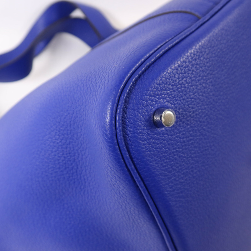 HERMES Clemence皮革Picotin GM銀扣手挽袋Bleu Electrique-12