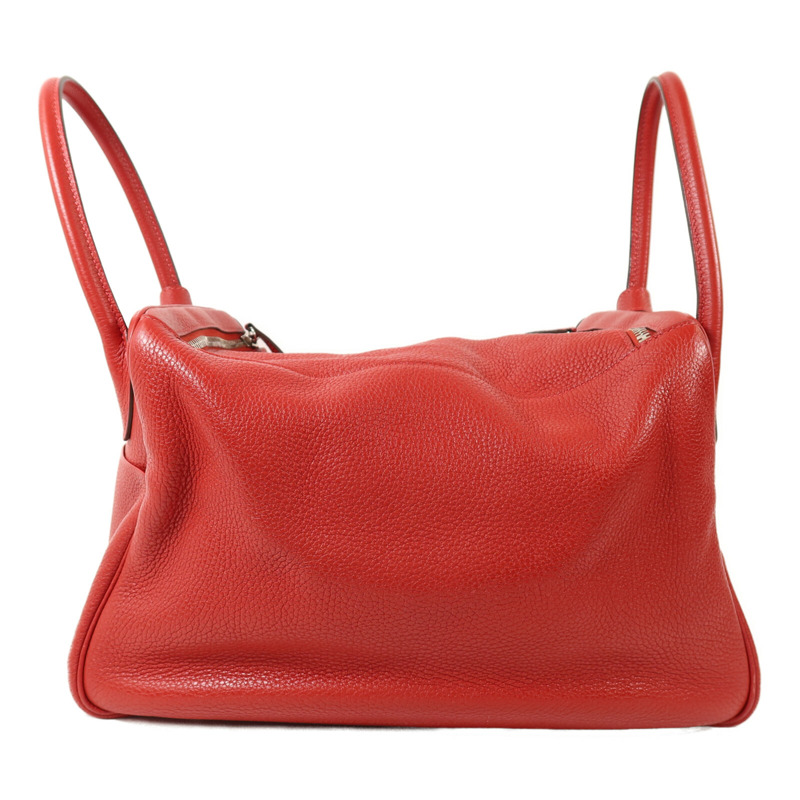 HERMES Clemence皮革Lindy 34銀扣手挽肩背兩用袋Vermillon-1
