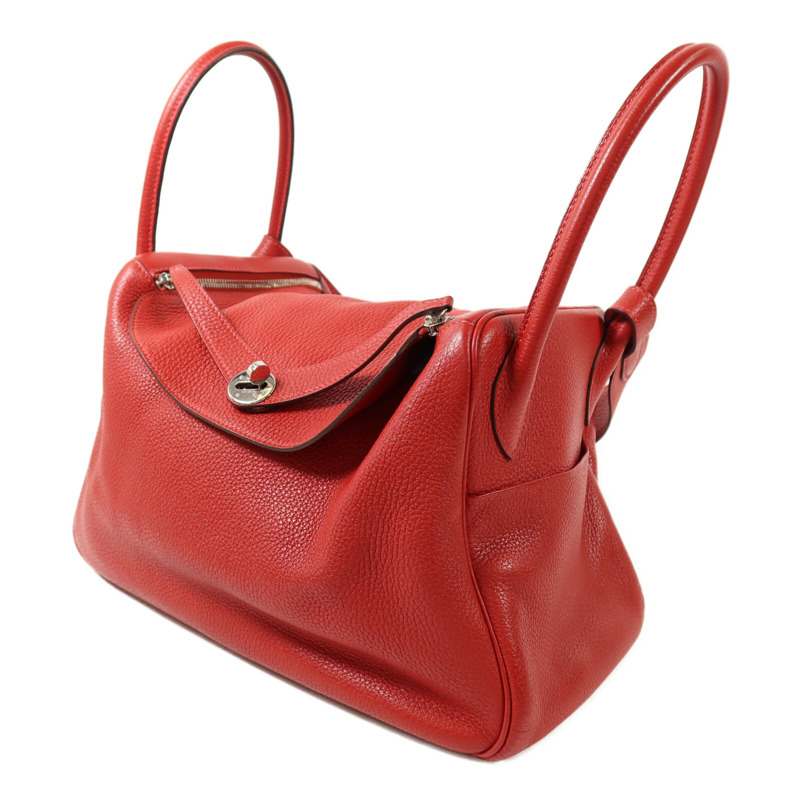 HERMES Clemence皮革Lindy 34銀扣手挽肩背兩用袋Vermillon-2