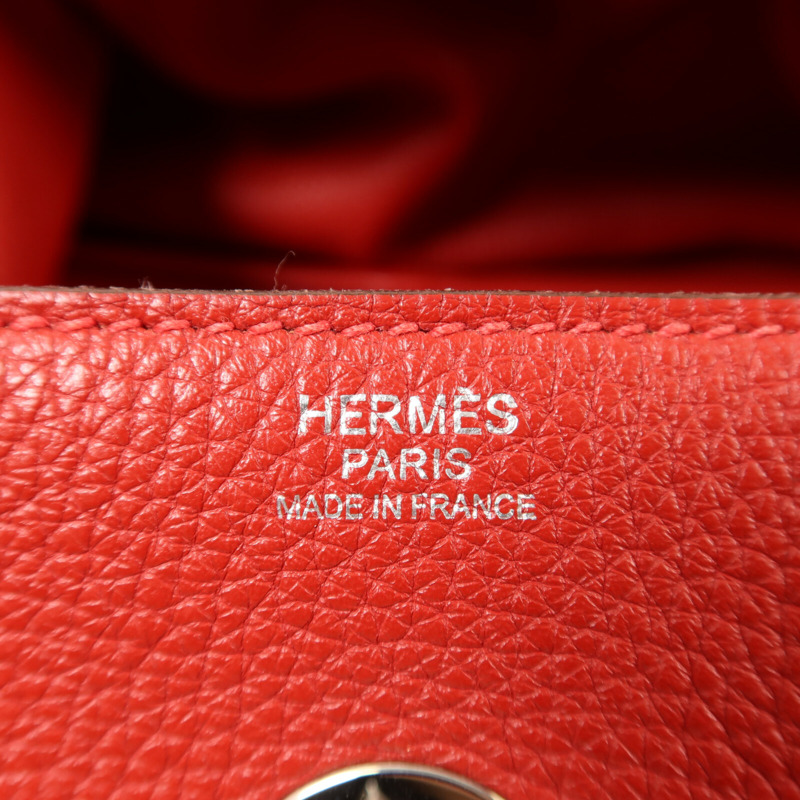 HERMES Clemence皮革Lindy 34銀扣手挽肩背兩用袋Vermillon-5