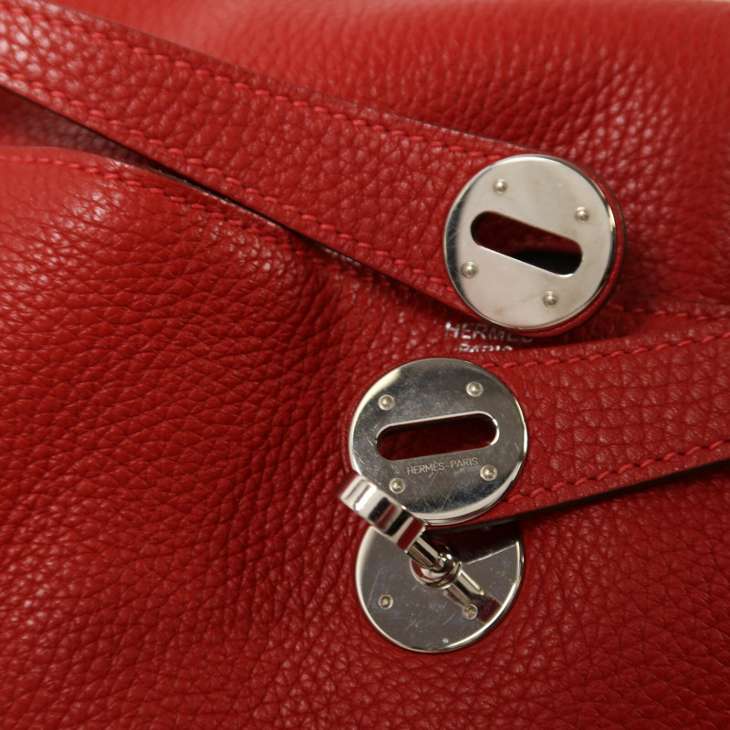 HERMES Clemence皮革Lindy 34銀扣手挽肩背兩用袋Vermillon-7