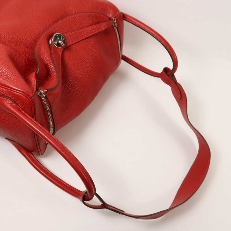 HERMES Clemence皮革Lindy 34銀扣手挽肩背兩用袋Vermillon-8