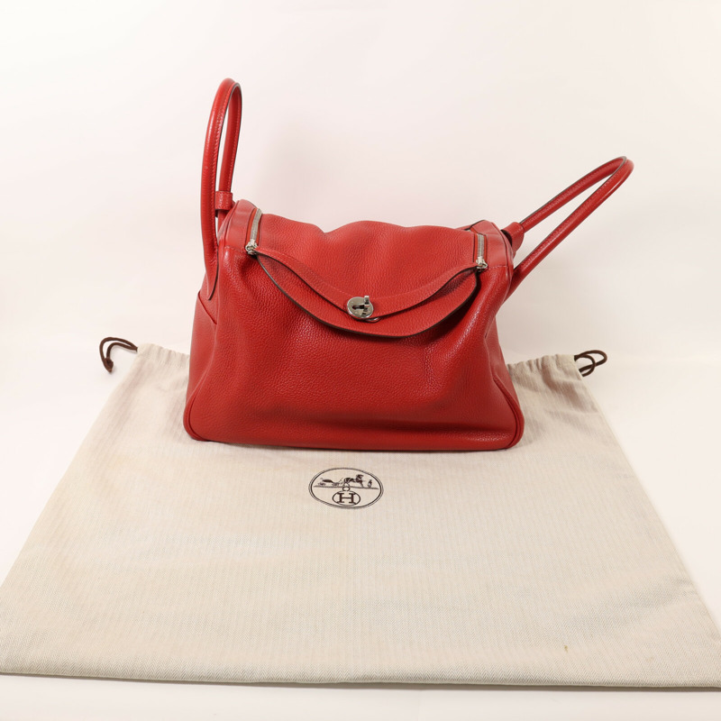 HERMES Clemence皮革Lindy 34銀扣手挽肩背兩用袋Vermillon-9