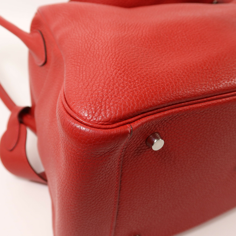 HERMES Clemence皮革Lindy 34銀扣手挽肩背兩用袋Vermillon-10