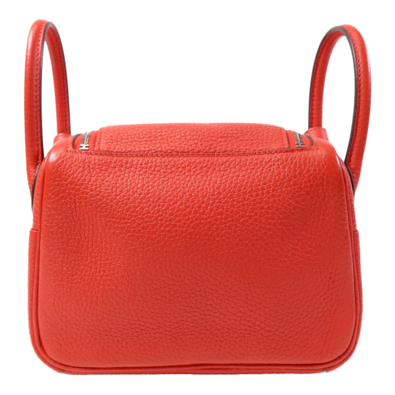 HERMES Clemence皮革Mini Lindy銀扣手挽肩背兩用袋Rouge de Coeur-1