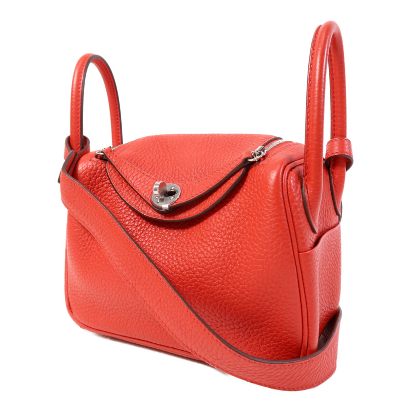 HERMES Clemence皮革Mini Lindy銀扣手挽肩背兩用袋Rouge de Coeur-2