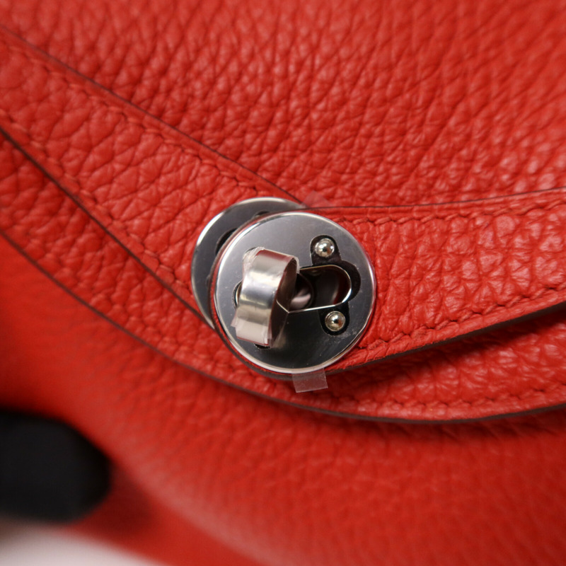 HERMES Clemence皮革Mini Lindy銀扣手挽肩背兩用袋Rouge de Coeur-6