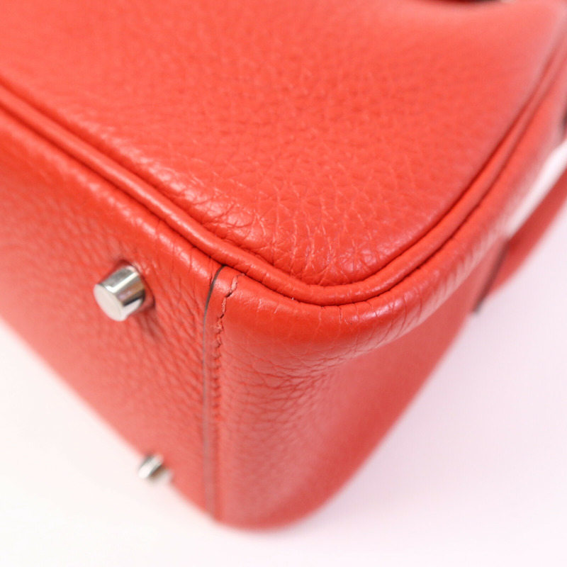 HERMES Clemence皮革Mini Lindy銀扣手挽肩背兩用袋Rouge de Coeur-10