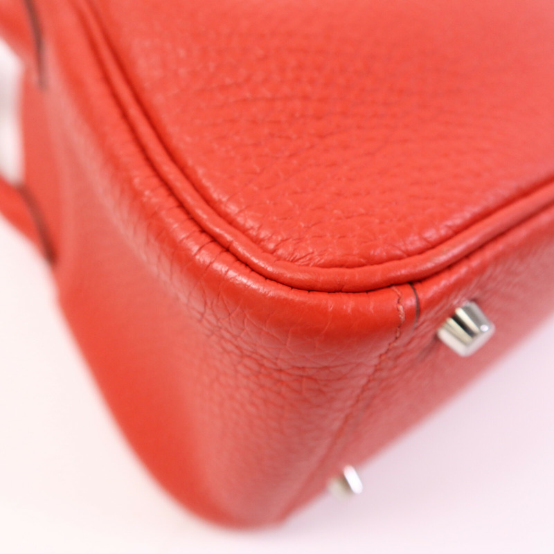 HERMES Clemence皮革Mini Lindy銀扣手挽肩背兩用袋Rouge de Coeur-11