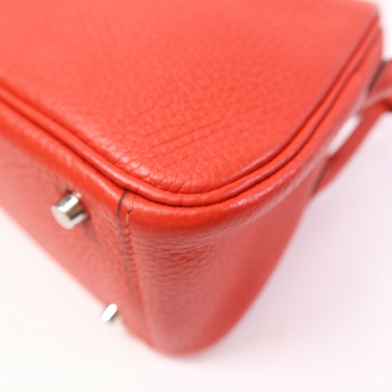 HERMES Clemence皮革Mini Lindy銀扣手挽肩背兩用袋Rouge de Coeur-12