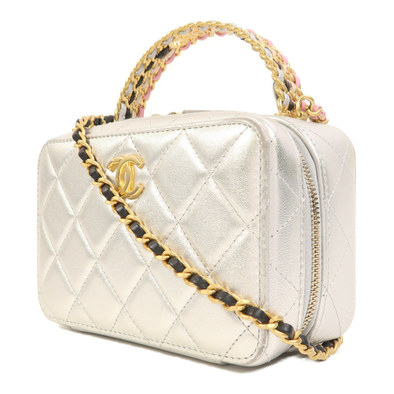 CHANEL 牛皮皮革Vanity Case金扣鏈帶手挽肩背兩用袋-2