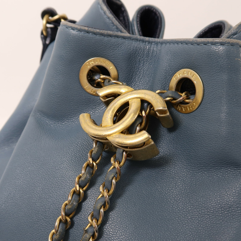 CHANEL 羊皮皮革Chain Shoulder金扣鏈帶肩背袋-8