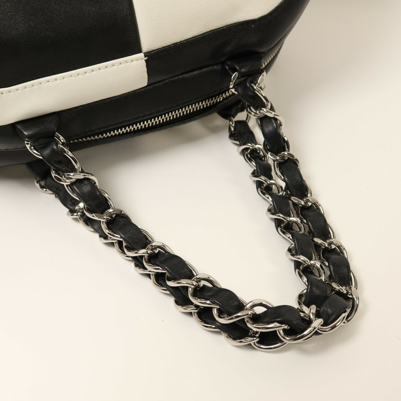 CHANEL 羊皮皮革Boston Bag銀扣鏈帶手挽袋-7