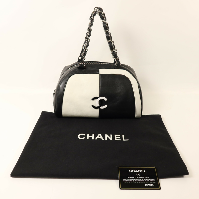 CHANEL 羊皮皮革Boston Bag銀扣鏈帶手挽袋-9