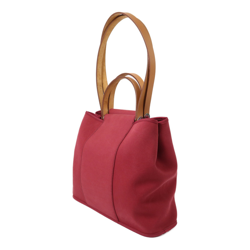 HERMES 帆布Cabag PM銀扣手挽肩背兩用袋Ruby-2