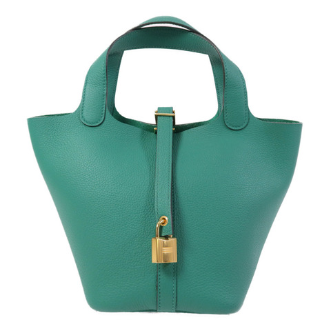 HERMES Clemence皮革Picotin PM金扣手挽袋Vert Vertigo