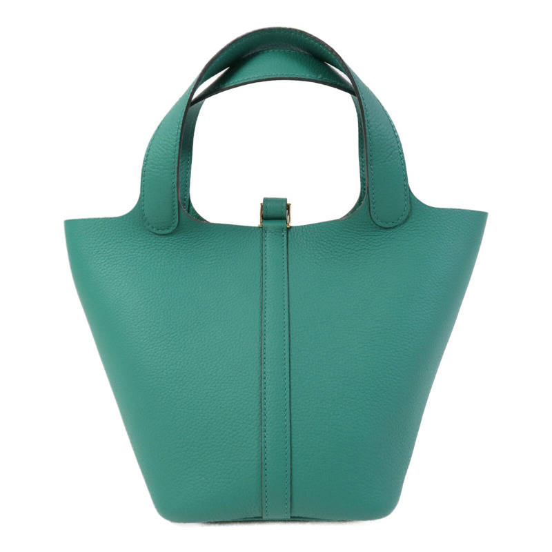 HERMES Clemence皮革Picotin PM金扣手挽袋Vert Vertigo-1