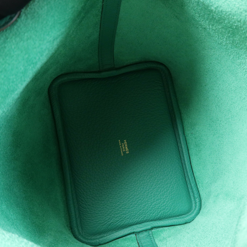 HERMES Clemence皮革Picotin PM金扣手挽袋Vert Vertigo-4