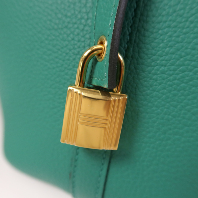 HERMES Clemence皮革Picotin PM金扣手挽袋Vert Vertigo-6