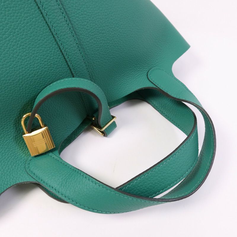 HERMES Clemence皮革Picotin PM金扣手挽袋Vert Vertigo-8