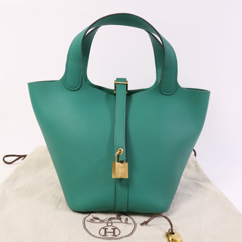 HERMES Clemence皮革Picotin PM金扣手挽袋Vert Vertigo-9