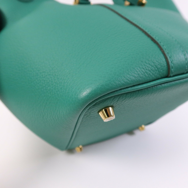 HERMES Clemence皮革Picotin PM金扣手挽袋Vert Vertigo-11
