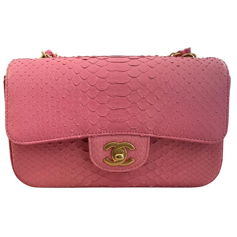 CHANEL 香奈兒 A69900 CF 20 口蓋包 蟒蛇皮 粉色 金釦-1