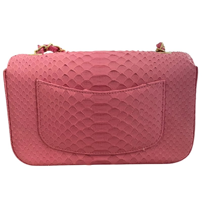 CHANEL 香奈兒 A69900 CF 20 口蓋包 蟒蛇皮 粉色 金釦-2