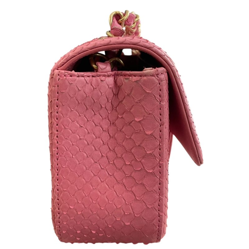 CHANEL 香奈兒 A69900 CF 20 口蓋包 蟒蛇皮 粉色 金釦-3
