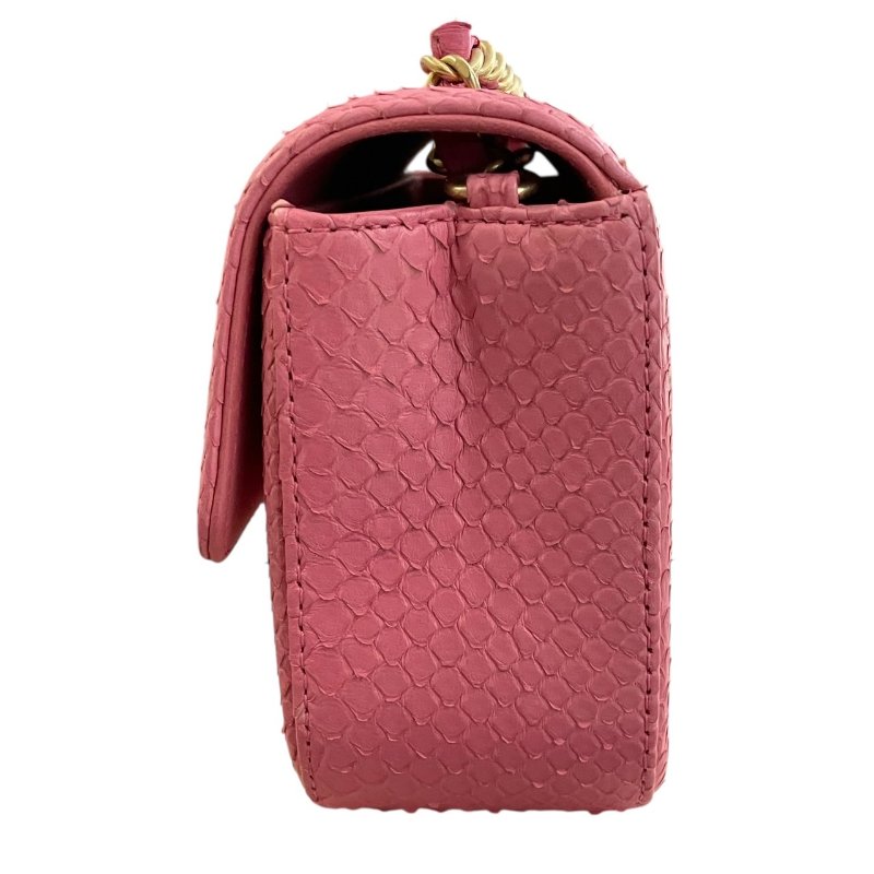 CHANEL 香奈兒 A69900 CF 20 口蓋包 蟒蛇皮 粉色 金釦-4