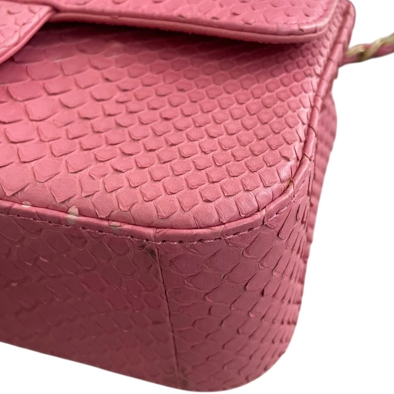 CHANEL 香奈兒 A69900 CF 20 口蓋包 蟒蛇皮 粉色 金釦-7