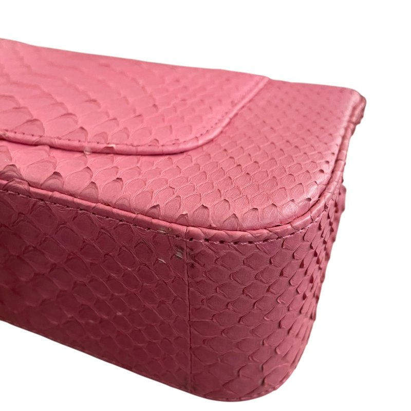 CHANEL 香奈兒 A69900 CF 20 口蓋包 蟒蛇皮 粉色 金釦-9