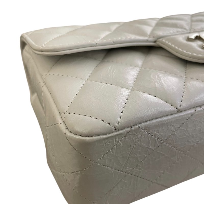 CHANEL 香奈兒 A69900 CF 20 爆裂紋珠光口蓋包 皮革 珍珠白 銀釦-6