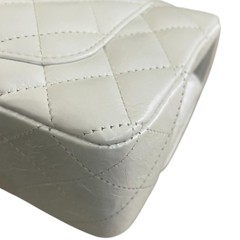 CHANEL 香奈兒 A69900 CF 20 爆裂紋珠光口蓋包 皮革 珍珠白 銀釦-9