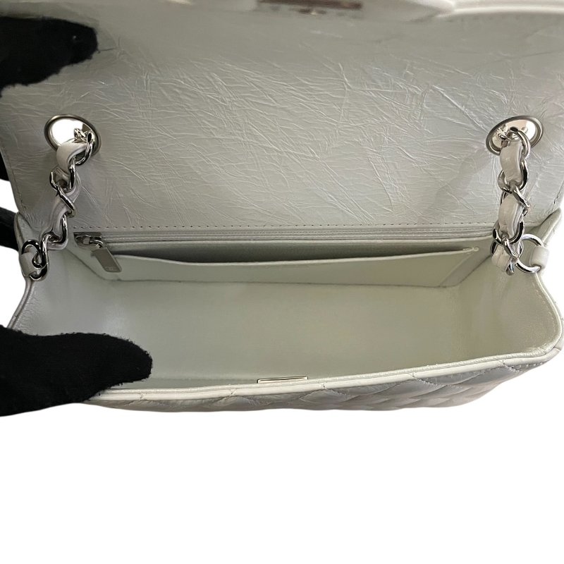 CHANEL 香奈兒 A69900 CF 20 爆裂紋珠光口蓋包 皮革 珍珠白 銀釦-12