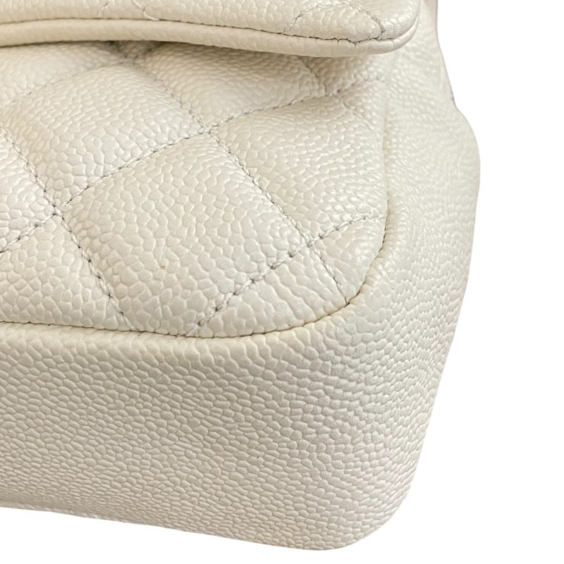 CHANEL 香奈兒 CF 25 單層拉鍊口蓋包 荔枝牛皮 白色 銀釦-7