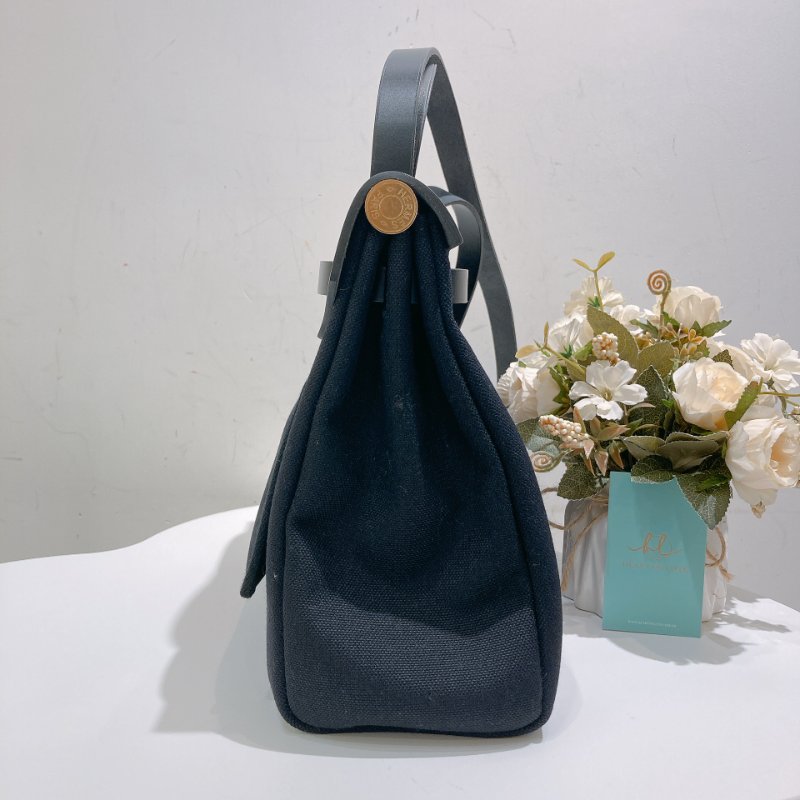 TW4708  Hermes 愛馬仕 手拎 肩背包 帆布拼皮 黑金扣Herbag 31 Black x GHW-2