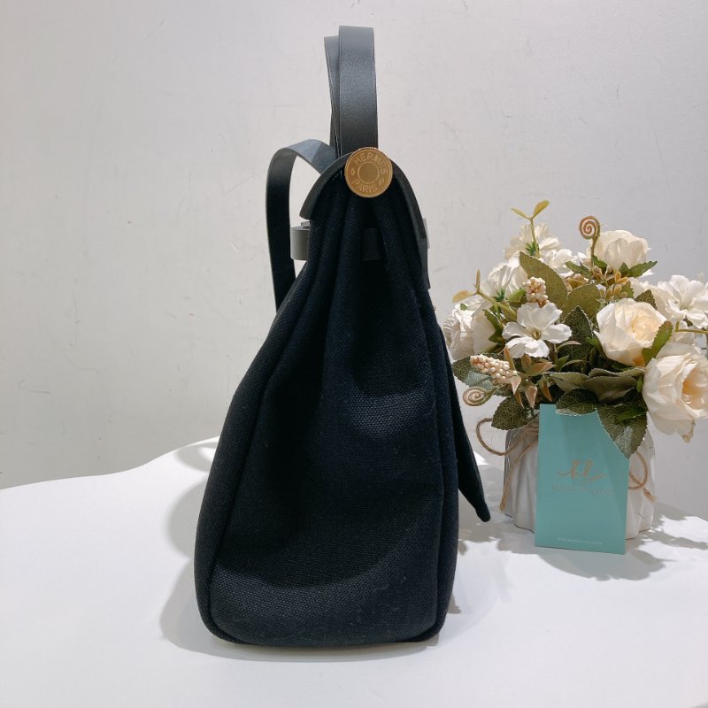 TW4708  Hermes 愛馬仕 手拎 肩背包 帆布拼皮 黑金扣Herbag 31 Black x GHW-3