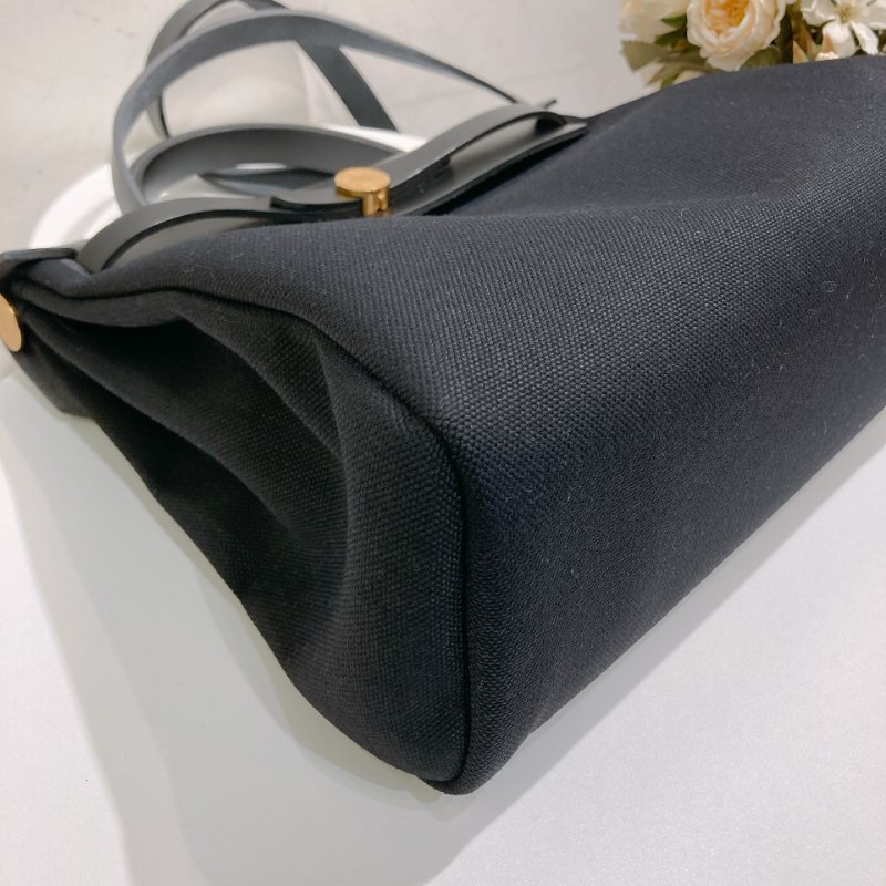 TW4708  Hermes 愛馬仕 手拎 肩背包 帆布拼皮 黑金扣Herbag 31 Black x GHW-5