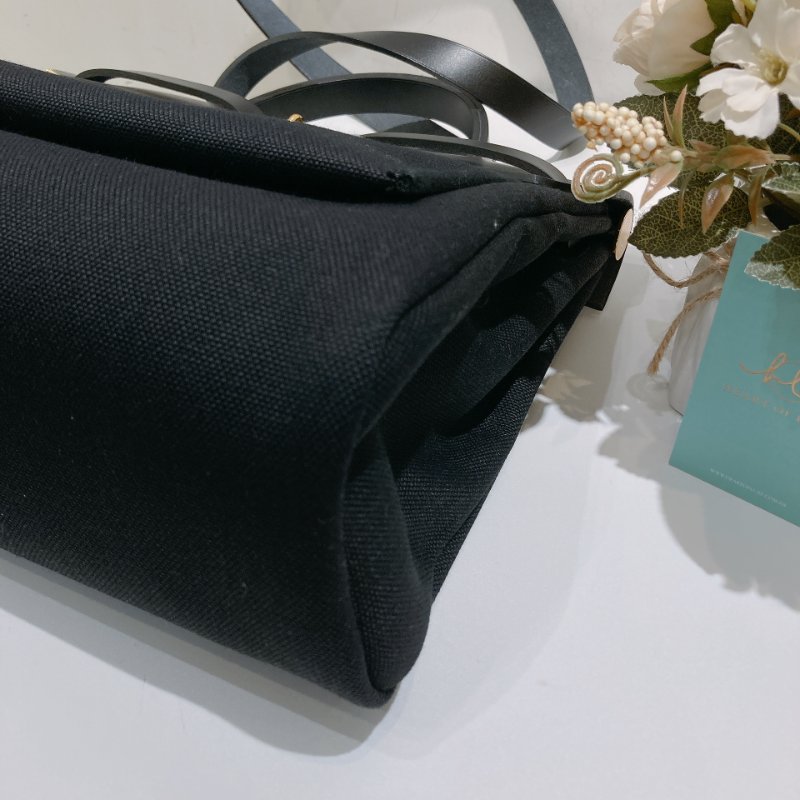 TW4708  Hermes 愛馬仕 手拎 肩背包 帆布拼皮 黑金扣Herbag 31 Black x GHW-8