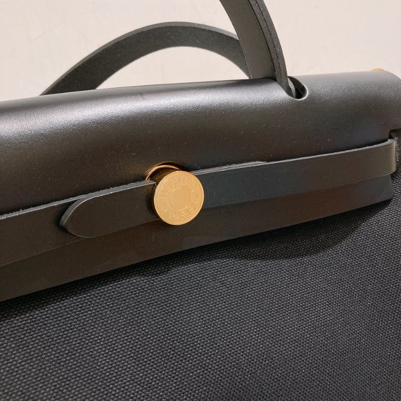 TW4708  Hermes 愛馬仕 手拎 肩背包 帆布拼皮 黑金扣Herbag 31 Black x GHW-9