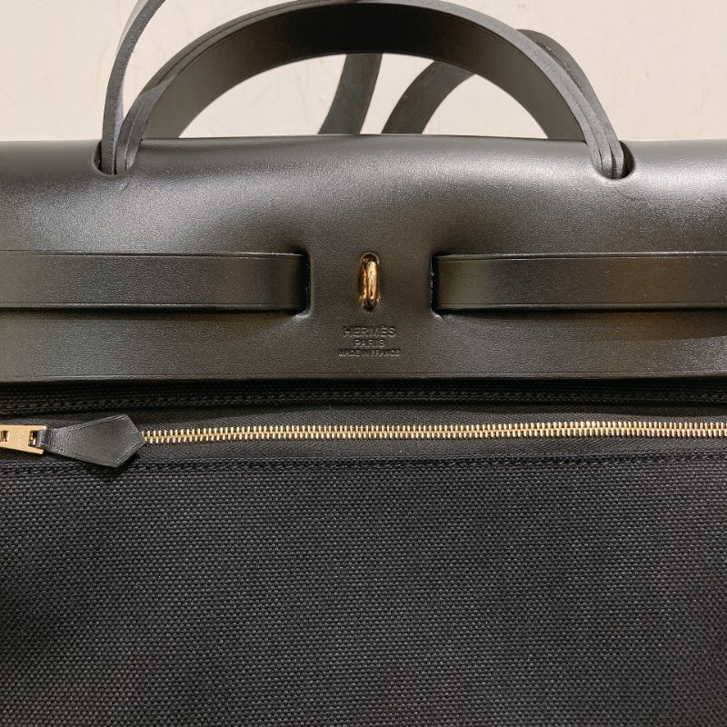 TW4708  Hermes 愛馬仕 手拎 肩背包 帆布拼皮 黑金扣Herbag 31 Black x GHW-10