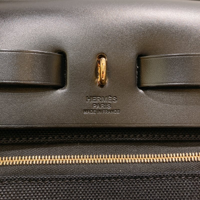 TW4708  Hermes 愛馬仕 手拎 肩背包 帆布拼皮 黑金扣Herbag 31 Black x GHW-11
