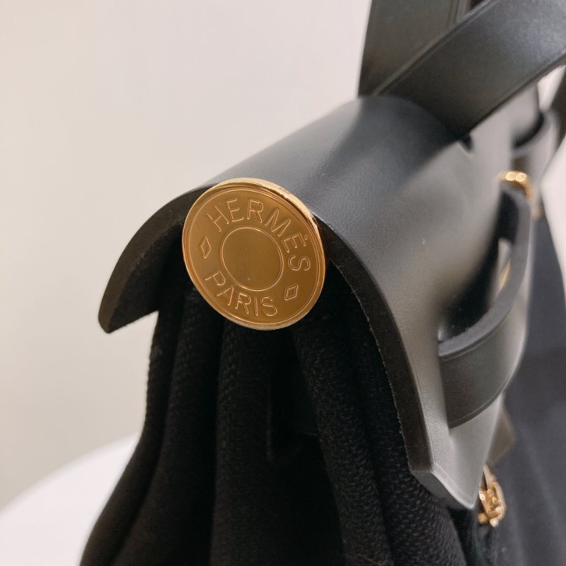 TW4708  Hermes 愛馬仕 手拎 肩背包 帆布拼皮 黑金扣Herbag 31 Black x GHW-13