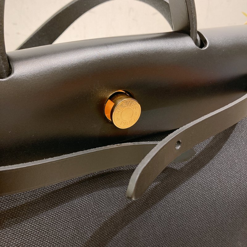 TW4708  Hermes 愛馬仕 手拎 肩背包 帆布拼皮 黑金扣Herbag 31 Black x GHW-14
