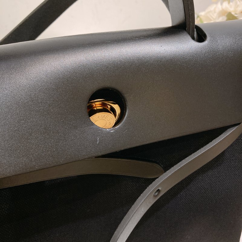 TW4708  Hermes 愛馬仕 手拎 肩背包 帆布拼皮 黑金扣Herbag 31 Black x GHW-15