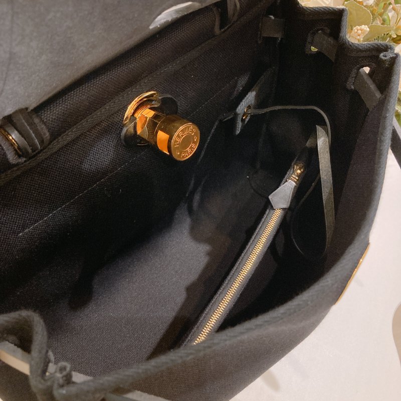 TW4708  Hermes 愛馬仕 手拎 肩背包 帆布拼皮 黑金扣Herbag 31 Black x GHW-16