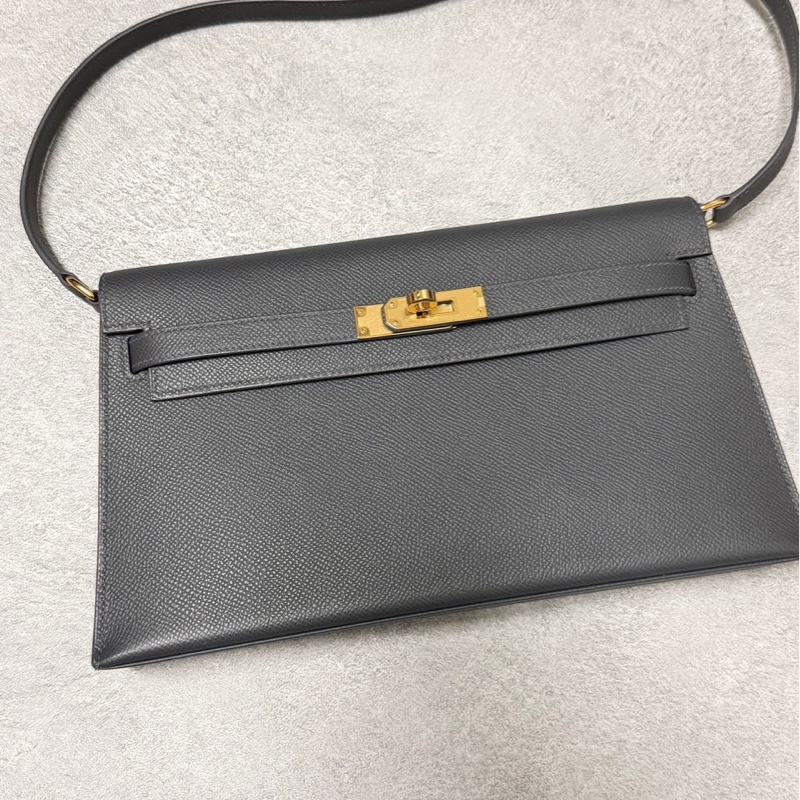 台灣購證全新✨HERMES Kelly Elan 石板灰 Epsom皮 W刻 金扣 85 ARDOISE-0