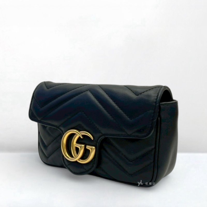 Y1976-GUCCI包包 Marmont黑牛皮金釦迷你鍊條斜背包476433-2