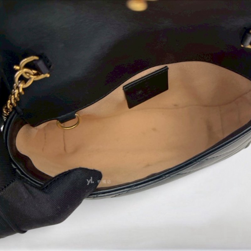 Y1976-GUCCI包包 Marmont黑牛皮金釦迷你鍊條斜背包476433-5